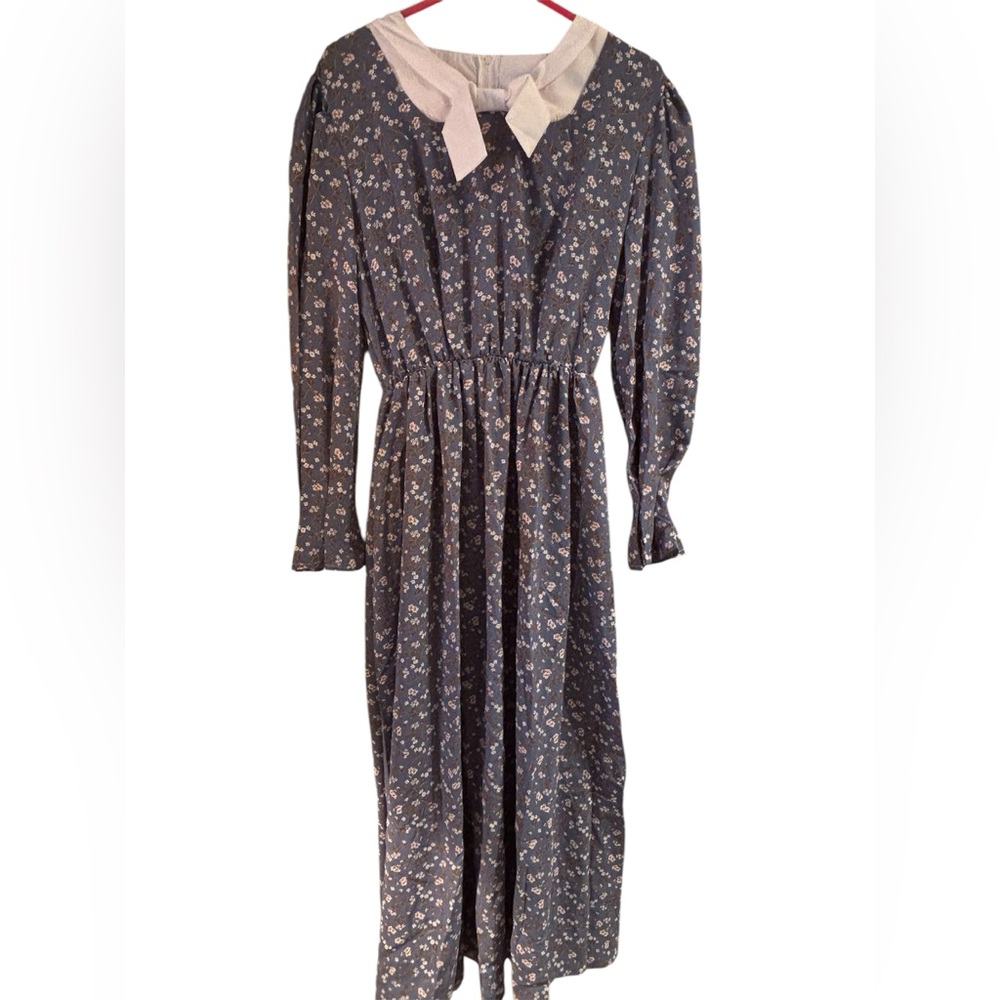 Amish Halloween Costume | CottageCore Floral Blue floor length Dress